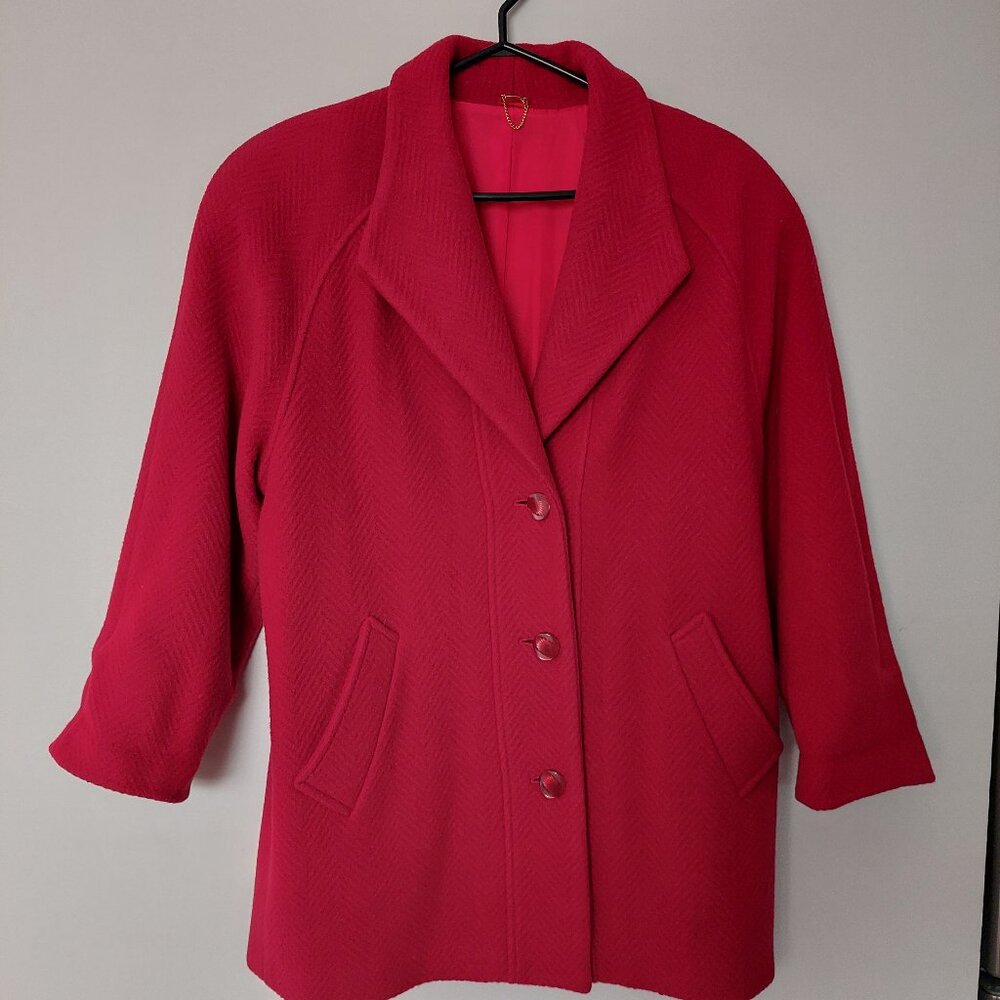 Vintage St. Sophia Paris Red Wool Cashmere Blend Coat, Made In France Size M/L